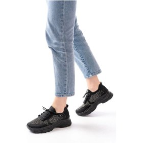 Resim 3002 Siyah Bağcıklı Fileli Taş Aksesuarlı Günlük Spor Ayakkabı Siyah 