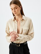 Resim Uzun Kollu Kapaklı Cep Detaylı Saten Gömlek 