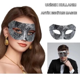 Resim Gümüş Renk Antik Tarz Balo Maskesi 