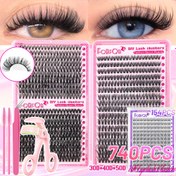 Resim EFQBFQB 740 adet/154 adet büyük kapasiteli takma kirpik seti, 30D+40D+50D doğal set, kirpik kıvırıcı ve ekim aleti dahil, D kıvrım 0.07mm karışık uzunluk 9-16mm, evde DIY için uygun, hediye olarak da verilebilir 