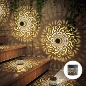 Resim 1/2/4 adet güneş enerjili dış duvar lambası, metal güneş enerjili mandala temalı çit lambası, bahçe ve arka avlu dekorasyonu, ön kapı süsü, Noel Cadılar Bayramı parti avlu aydınlatması 