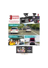 Resim 1080p Dash Cam Full Hd Araç İçi Kamera Ön Arka Ve İç Kayıt 3 Kamera Gece Görüşlü G Sensör Geniş Açı 