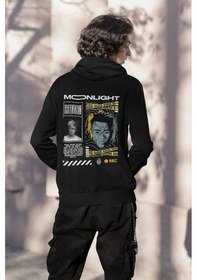 Resim Nevermind Unisex Moonlight Baskılı Oversize Baskılı Kapşonlu Sweatshirt 3 I Siyah 