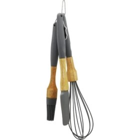 Resim Pileli Store 3 Pcs Silikon Çırpıcı - Fırça - Spatula Seti Ahşap Bambu Sap - Silikon Kılıflı (4887) 