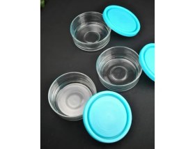 Resim 3'lü Cam 12 cm Saklama Kabı Kapaklı Kahvaltılık Mavi 