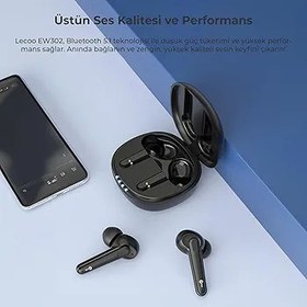 Resim Lecoo EW302 Bluetooth 5.1 Kablosuz TWS Sıvıya Karşı Dayanıklı Stereo Mikrofonlu Kulak İçi Kulaklık Siyah 