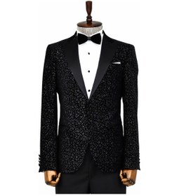 Resim Wessi Leopar Desenli Slim Fit Siyah Erkek Smokin Ceket Siyah 
