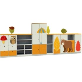 Resim Woody Life Sonbahar Temalı Çocuk Odası Anaokulu Kreş Dolap Set 