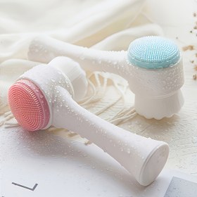 Resim 3D Çift Taraflı Silikon Yüz Fırçası - Derin Gözenek Temizliği ve Soyulma için Yumuşak Tüyler, Kokusuz Cilt Bakım Aracı. 