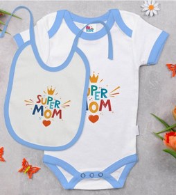 Resim Bk Kids Super Mom Tasarımlı Mavi Bebek Body Zıbın Ve Mama Önlüğü Çok Renkli 