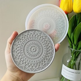Resim 1 adet Silikon Bardak Altlığı Kalıbı, Yuvarlak Desenli Reçine Döküm Kalıbı DIY El Yapımı Çimento ve Alçı El Sanatları için 