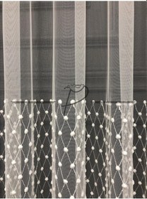 Resim Tül Perde Tomurcuk Baklava Desen 80 Cm Etek Işleme Ekru 