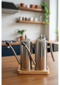 Resim Bambum Standlı 2'li Çok Amaçlı Çelik Demlik Yağlık Yağdanlık 700ml Çelik 