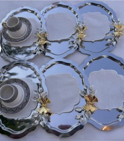 Resim Denizhomecollection 6 Lı Oval Sunum Ve Kahve Tepsisi Yaprak Ve Kelebek Gri - Gümüş 