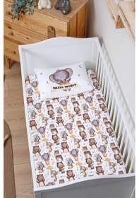 Resim Organik Bebek Boy Lastikli Çarşaf Seti 60x120 - Sevimli Orman Arkadaşım Fil 