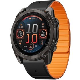Resim Garmin Fenix 8 İçin Amoled 47mm Çift Renkli Manyetik Hızlı Bırakma 22mm Silikon Saat Bandı Siyah, Turuncu 