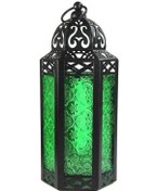 Resim Youtek Yeşil Amerikan Köy Stili Renkli Cam Feneri, Demir Çelik Mumluk, Ev Dekorasyonu Aksesuarı, Ev İçi Dekoratif Mümkür 
