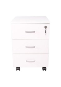 Resim Ofisbazaar 3 Çekmeceli Kilitli Tekerlekli Keson 60x45x40 Cm 18 Mm Suntalam - Beyaz 