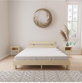 Resim Damla Model Doğal Ahşap Karyola Ve İki Komodin Set-151 160 x 200 CM 