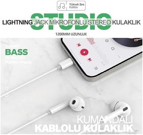 Resim Silikonlu Mikrofonlu Kablolu Lightning Kulaklık - (Bluetooth Connect) 