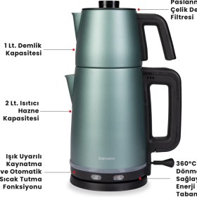 Resim Goldmaster Sefam 2200W Damlatmaz 25 Bardak Kapasiteli Çelik Çay Makinesi ve Su Isıtıcısı BY-5315MT 