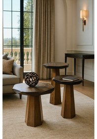 Resim Ahşap Mantar Sehpa 3 Lü Set Ceviz Renk Doğal Zigon Ve Fiskos Takımı - Coffee Table Ceviz 