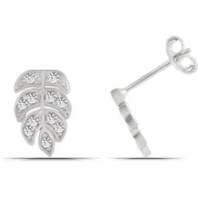 Resim Yaprak Tasarım Zirkon Taşlı 925 Ayar Gümüş Kadın Küpe 