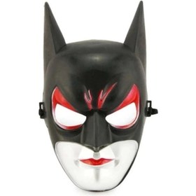 Resim Kırmızı Gözlü Siyah Batman Maske - Lastikli Batgirl Maskesi 28x17 Cm 