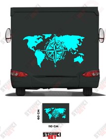 Resim STİCKERCI BEY DÜNYA HARİTASI PUSULA DESENLİ KARAVAN STİCKER KAPLAMA 