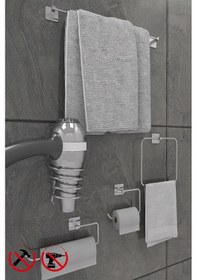 Resim Alper Banyo Scilla Kare Krom Yapışkanlı 5'li Set - Kağıtlık Solo Hav. Kare Havluluk Uzun Havluluk Kare Fön Mak. Askısı Krom 