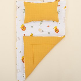 Resim Alt Açma Matı ve Yastık - Çift Taraflı - Hardal Muslin - Aslan 