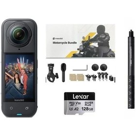 Resim Insta360 X5 Aksiyon Kamerası - Motosiklet Kiti Batarya Ve Gold Kart Siyah 