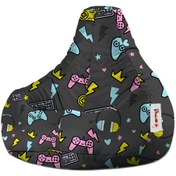 Resim earmut Damla Xl Premium Tasarım Oyun Konsol Siyah Desenli Armut Koltuk 