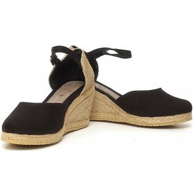 Resim Dolgu Topuk Keten Ön Düz Arka Hasır Sandalet Siyah Siyah 1322 