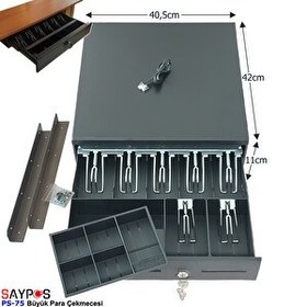 Resim Saypos PS75 Para Çekmecesi 7 Banknot Gözlü Masa Altı Montaj Askılı Anahtardan Açılır 40.5x42x11 CM 