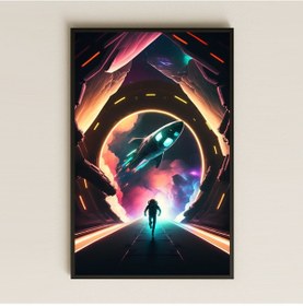 Resim Uzay Gemisine Koşan Astronot Temalı Pleksi Tablo - Fütüristik Kaçış Anı 