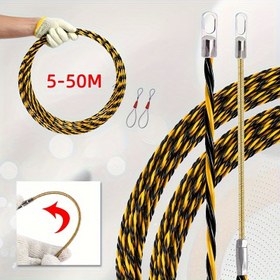 Resim 5-50m Esnek Tel Kablo Çekici Kiti - Dayanıklı Sarı & Siyah Örgülü Halat, Değiştirilebilir Terminaller & Gözler, Elektrik, Telekom, Duvar & Zemin Kanal Kurulumu için Çekme Dayanıklılığı 
