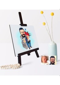 Resim Babalar Gününe Özel Baba Oğul Karikatür 19 x 28 CM Ahşap Şovale - 1 