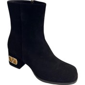 Resim Siyah Hakiki Süet Deri İçi Sıcak Astar Topuklu Bot Siyah 