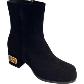 Resim Siyah Hakiki Süet Deri İçi Sıcak Astar Topuklu Bot Siyah 