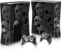 Resim CENSTEEL Xbox 360 Slim Skins İki Ücretsiz Kablosuz Kumanda Çıkartması, Siyah Kafatası Tüm Gövde Koruyucu Vinil Kaplama Çıkartma Kapak Microsoft Xbox 360 İnce Konsol için 