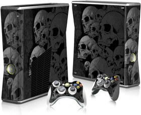 Resim CENSTEEL Xbox 360 Slim Skins İki Ücretsiz Kablosuz Kumanda Çıkartması, Siyah Kafatası Tüm Gövde Koruyucu Vinil Kaplama Çıkartma Kapak Microsoft Xbox 360 İnce Konsol için 