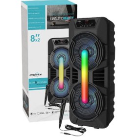 Resim BedrON Bluetooth Hoparlör Karaoke Mikrofonlu Led Işıklı Speaker 8x2 İnç 