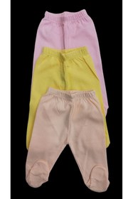 Resim özdemirli bebe Bebek Patikli Alt Hava Alır Kumaş Düz Renk (3 Lü Paket Pembe-sarı-somon) 
