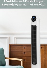 Resim GoldMaster Vega Bakır Motorlu Hız Ve Zaman Ayarlı Salınımlı Uzaktan Kumandalı Kule Tipi Vantilatör Antrasit 