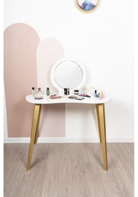 Resim Eva Makyaj Masası Aynalı Makyaj Masası Beyaz Şifonyer Gold 