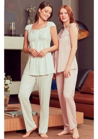 Resim Bone Club 4906 PUDRA Hamile Lohusa 3 Lü Dantel Kollu Pijama Sabahlık 