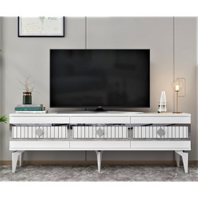 Resim 150 Cm Nora Tv Ünitesi,tv Stand Beyaz-gümüş 