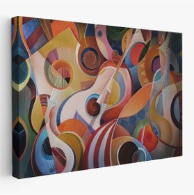 Resim Es10 Müzik Temalı Soyut Yağlıboya Görünüm Dekoratif Kanvas Tablo-3705 (95 x 165) 