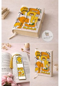 Resim Kitap Kılıfı Ve Metal Kitap Ayracı Seti Sarı Yüz Soyut Tasarım 